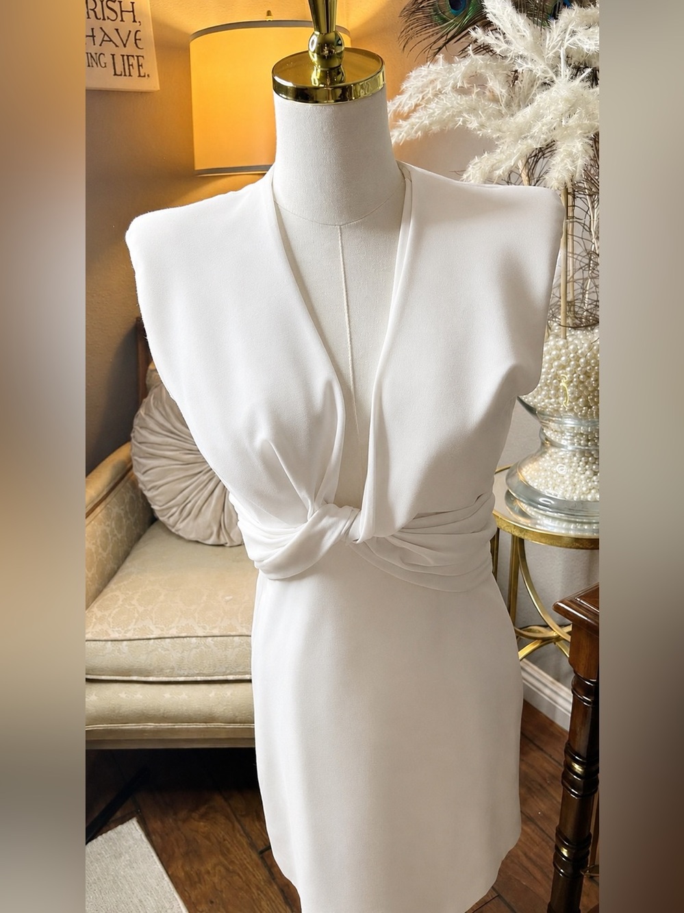 😇NWT Zara Cream Twist-Front Dress Quiet luxury, minimalist, modern, old money